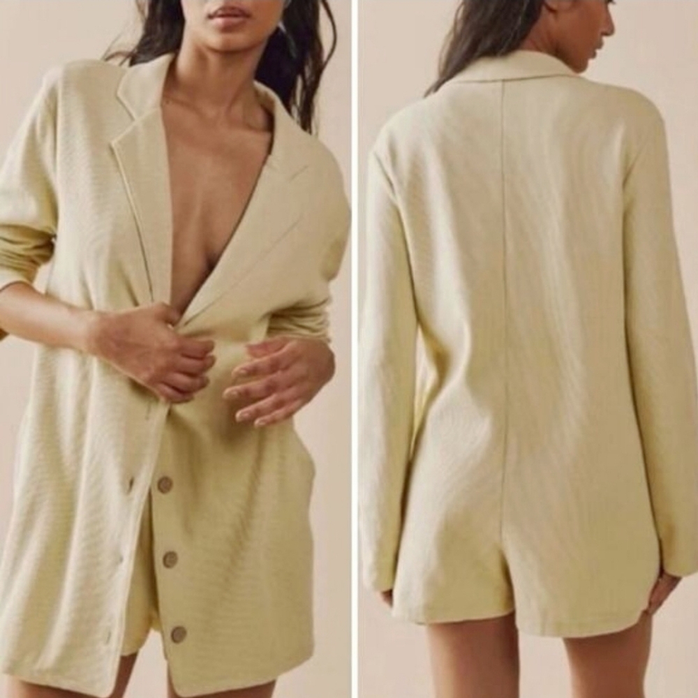 Free People Beach Lizzie Light Yellow Textured Blazer Romper